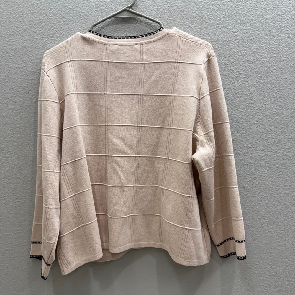 New Adrianna Papell Tan Cardigan Size XL Button Up Black Trim - Picture 4 of 7